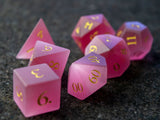 Pink Cat's Eye Dice Set of Charming