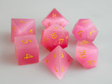 Pink Cat's Eye Dice Set of Charming